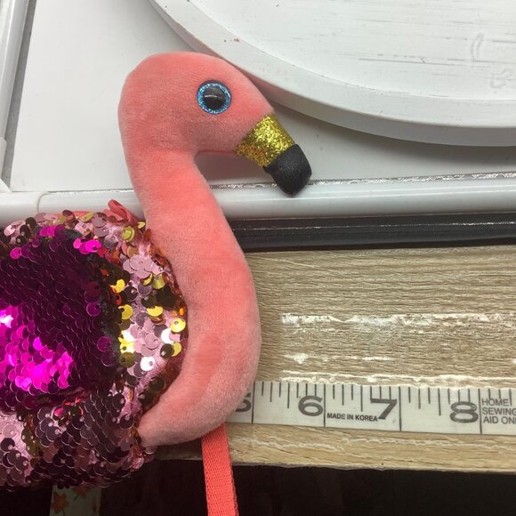 TY Beanie Babies Gilda Flamingo Sequins Pink Girl Wristlet Handbag Change Purse - Picture 6 of 6